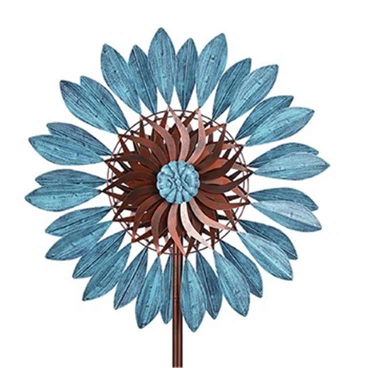 

Hourpark high-quality windmills tall sunflower metal sculpture garden wind spinners, Blue