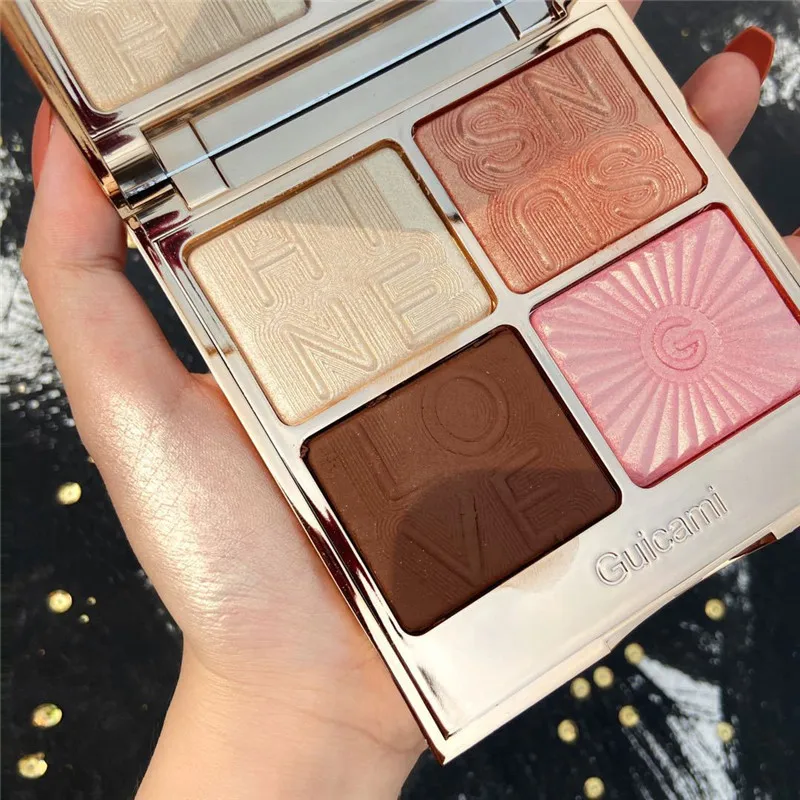 

GUICAMI 4 Colors Face Shadow Contouring Highlighter Blush And Bronzer Palette For Dark Skin