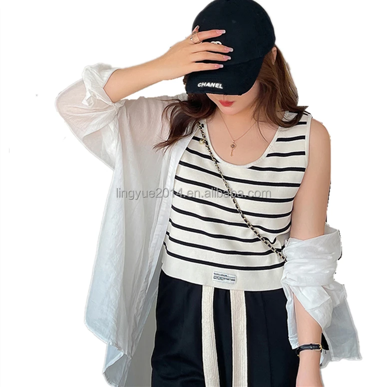 

Women's V-neck Knitted Pullover Loose Solid Color Striped Twist Sleeveless Vest Tops