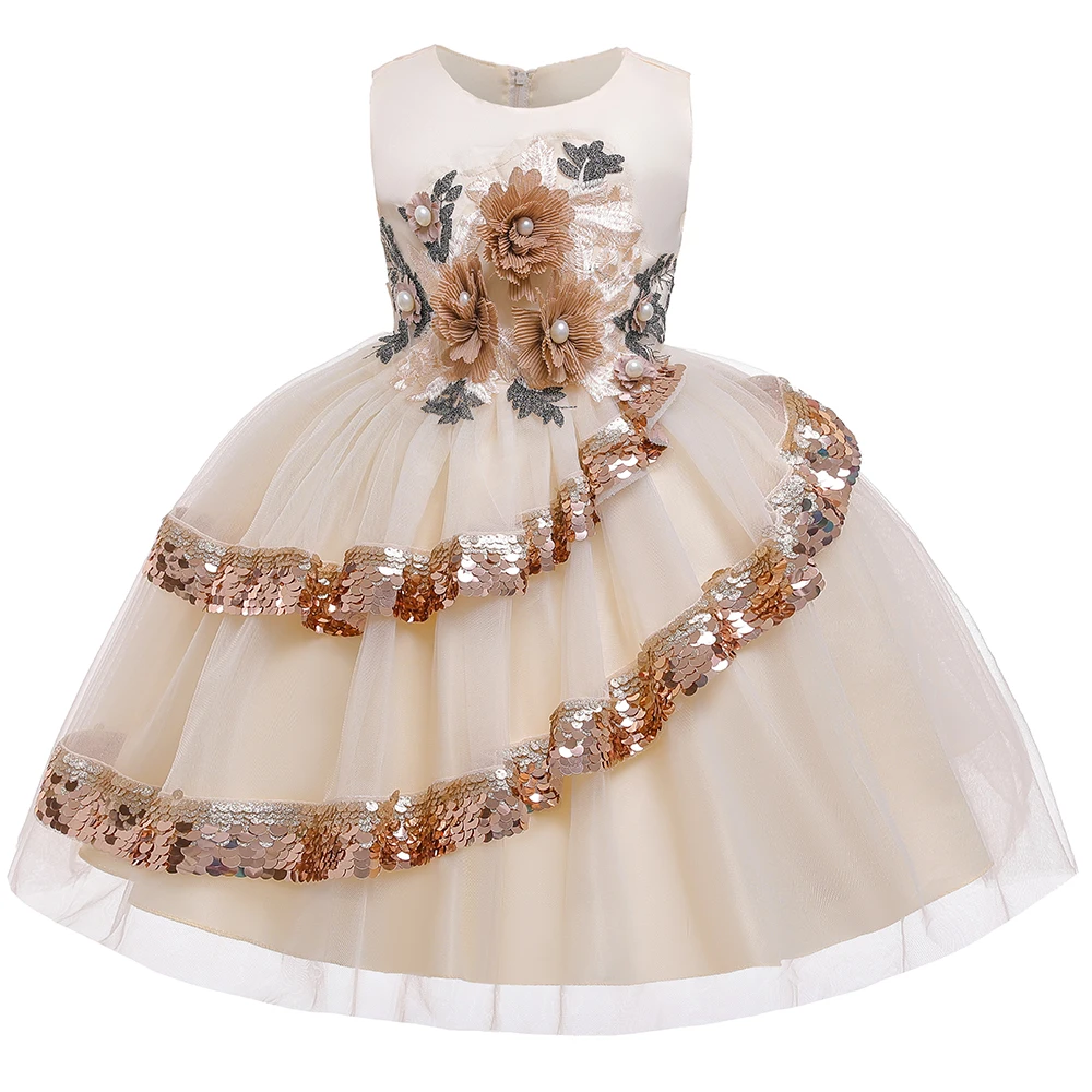 Factory Wholesale Sleeveless Elegent Children Clothes Patterns For Baby Girls Sequin Party Dress  L5148