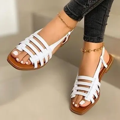 

roman style Strapless crossed sandals women's flat bottom 2021 new simple low heel retro women's shoes, Customized color