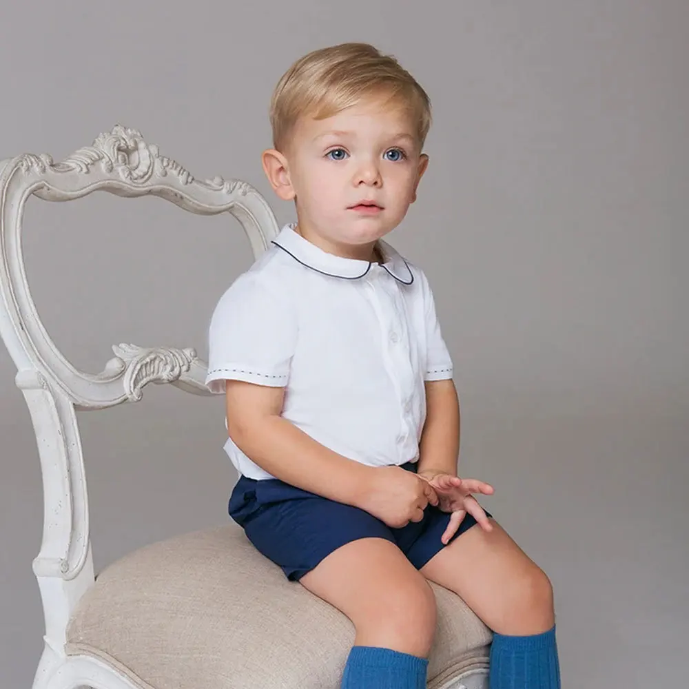 

Toddler Boys Spanish Clothes Set Baby Summer Clothing Suit Cotton White Shirt and Shorts Boy Birthday Eid Bapstims Outfits