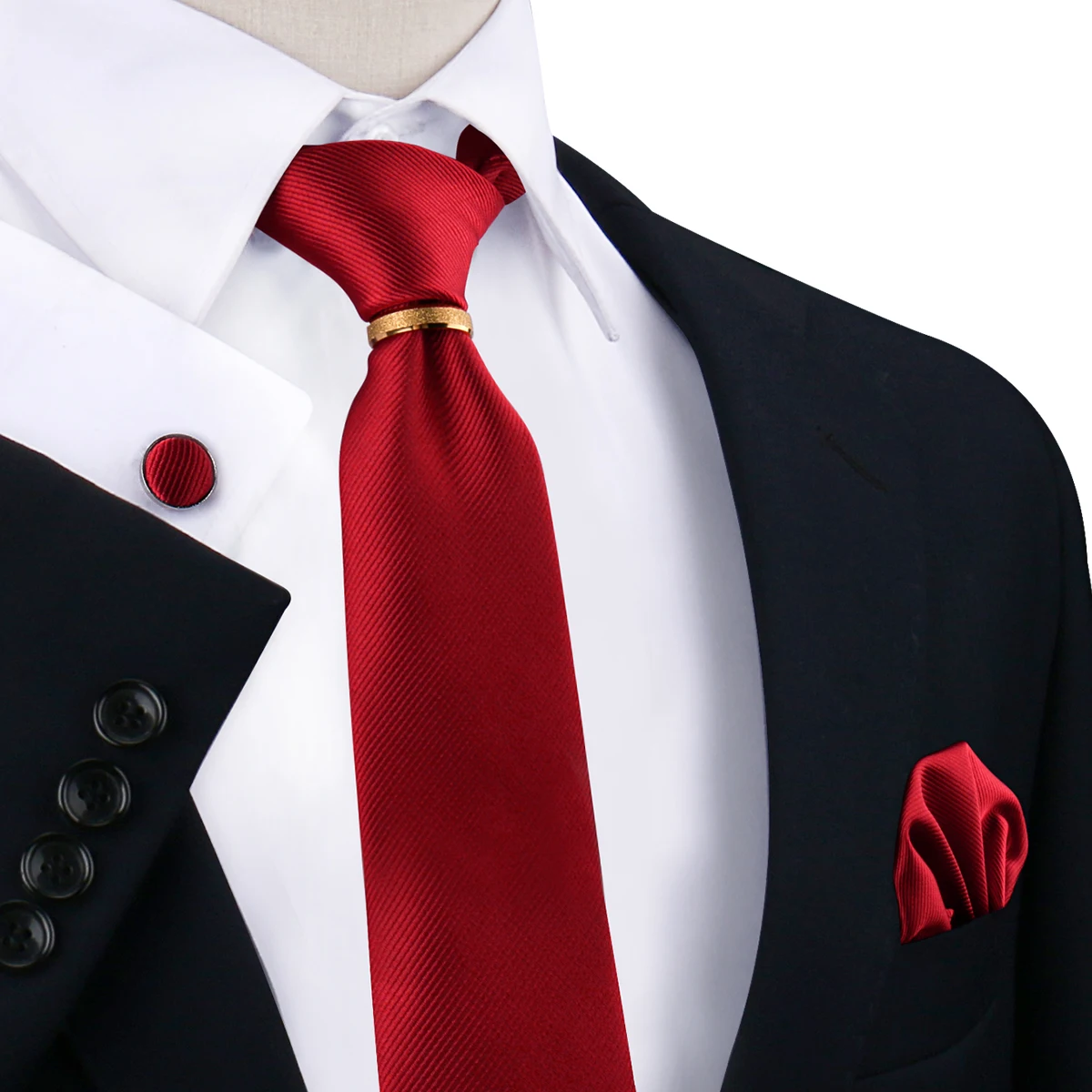 Wedding Color Silk Tie and Handkerchief Red Silk 8cm Necktie Men Polyester Neck Ties for Men