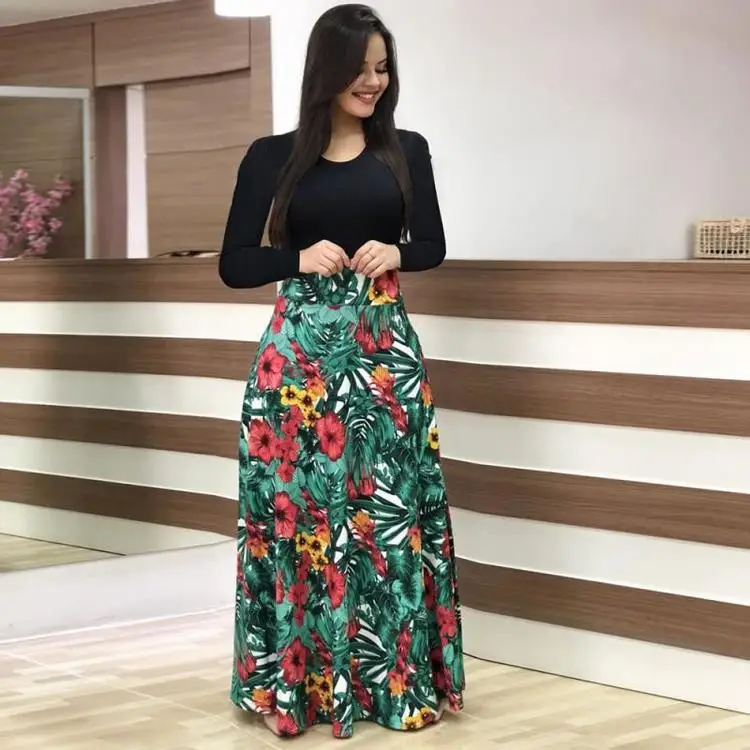 

2020 Flower Print causal Dress long maxi floral boho plus size 5XL womens dress for summer, Customized color/as show