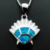 Hot Selling Sea Shell Jewelry Hawaiian Style 925 Sterling Silver Blue Fire Opal Seashell Pendant
