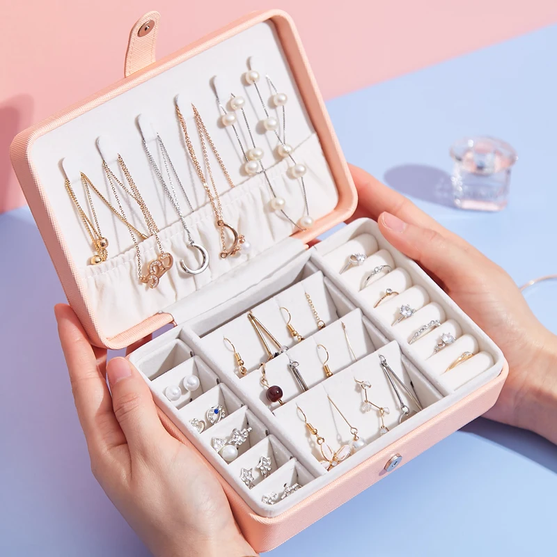 

New Design Wholesale Custom Logo Necklace Ring Earring Jewellery Storage Packaging Portable travel jewelry organizer box, Orage-pink ,blue ,white