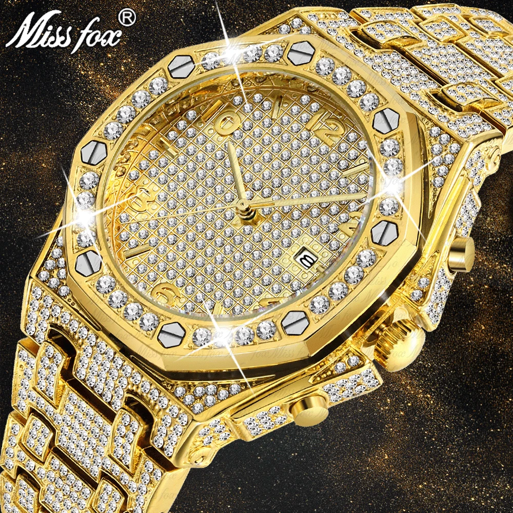 MISSFOX Dropshipping Roles Diamond Watches Men Gold Luxury Brand Classic Ap Quartz Custom Luxury Jewelry Icd Watch Uhren Herren