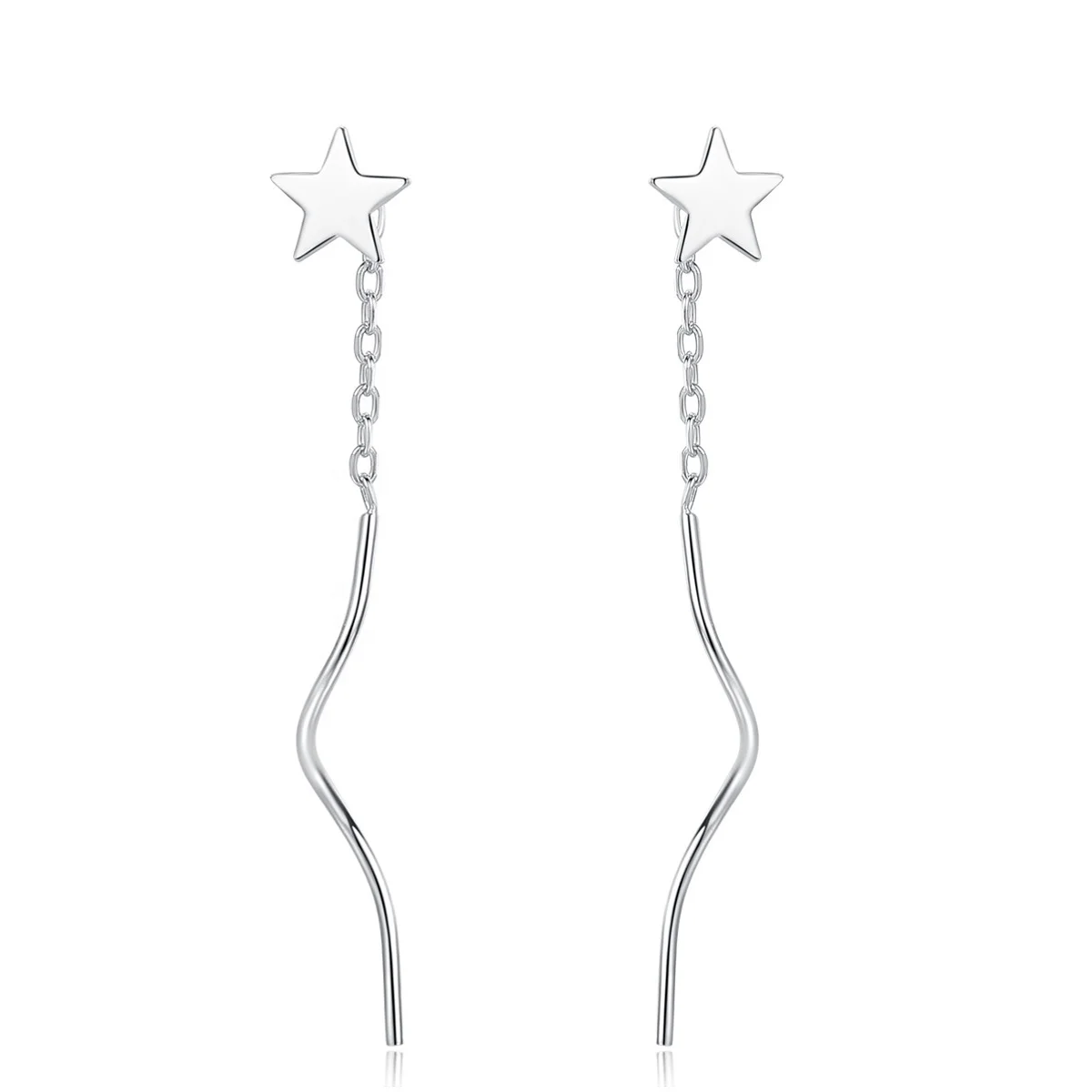 

Fashion White Gold Plated Jewelry 925 Sterling Silver Star Long Chain Earrings