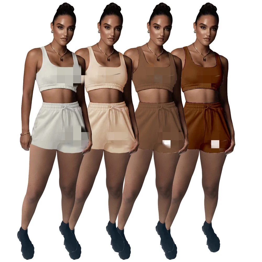 

2021 sports wear good quality crop top and biker shorts fitness shorts set women casual style, As picture