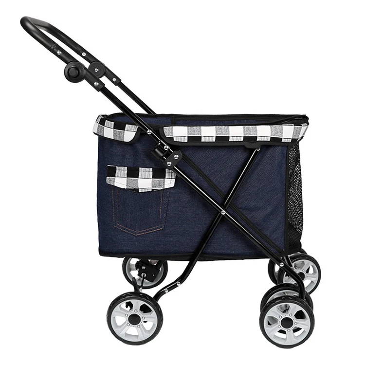 

Pet stroller cat outdoor travel portable small pet teddy dog cart trolley, Blue,black, light blue