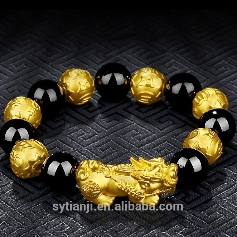 

2021 Brass Braclet With Gold Plated Beaded Buddha Obsidian For Men
