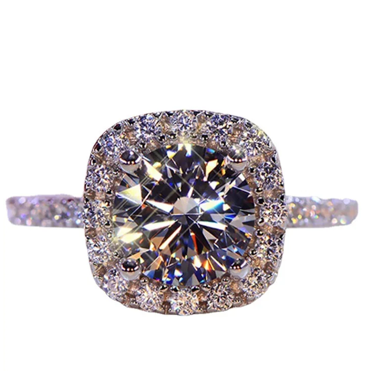 

Best Selling RTS 2021 Jewelry 18k White Gold Plated Heart Arrows Big Imitation Moissanite Diamond Engagement Wedding Ladies Ring, Silver color