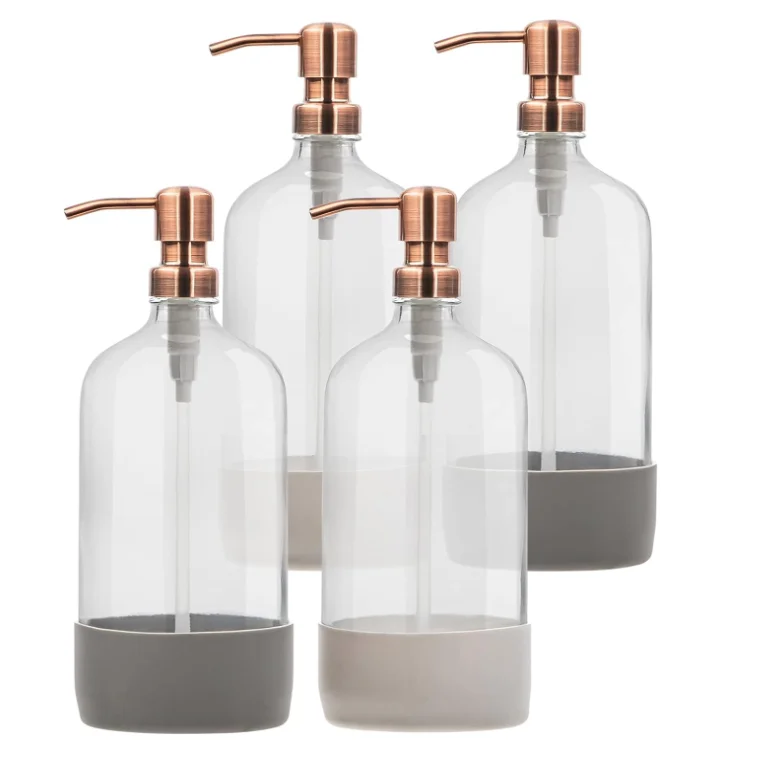 

32 oz Glass Pump Rustproof Stainless Steel Pump Funnel and Lids Modern Farmhouse Vintage Jar Large Glass Shampoo Bottles