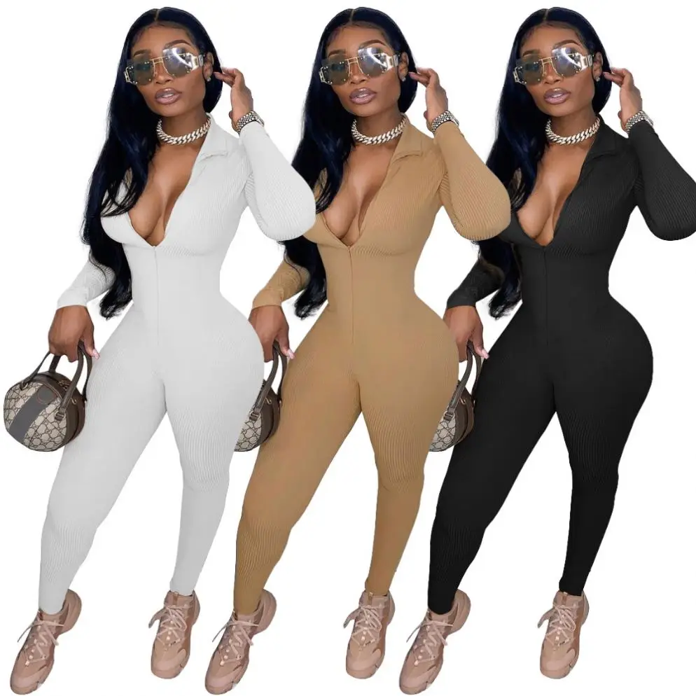 

DUODUOCOLOR New style fashion sport solid color long sleeve woman jumpsuit fashionable bodysuits autumn clothes for women D10896, White, khaki, black