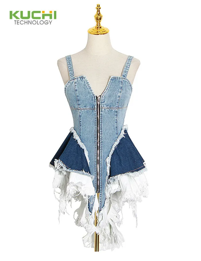 

KC Crop Tops Sexy Corsets Skirts Bodycon Fashion halter Denim Jean Dresses patchwork Girls' Skirts Dresses