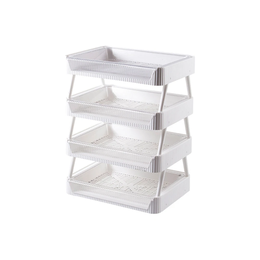 

White Plastic Kitchen Storage Rack Tray Multi-Layer Collapsible Drain Pan Rack Hot Pot Pan Rack