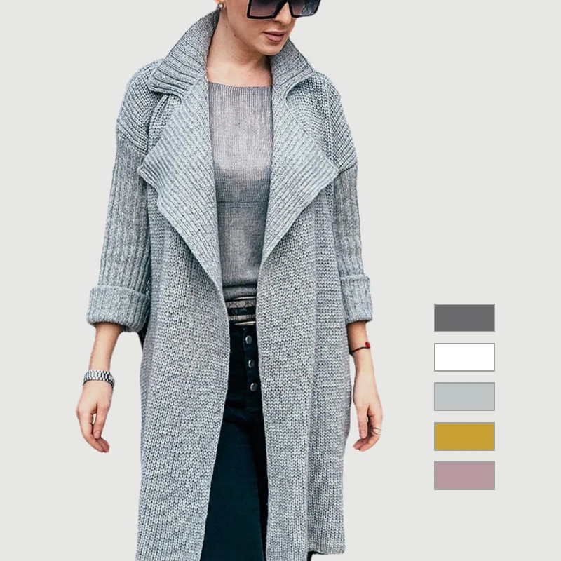 

2021 Fashionable Women's Knitted Long Cardigan Sweater Coat Solid Color Drop Shoulder Knitwear Clothing For Womans, Customized color