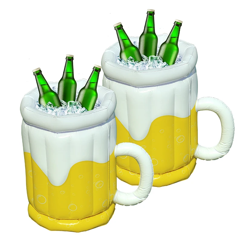 

Creative Inflatable Beer Coolers Ice Bucket Plastic For Beach Pool Parties Supplies Summer Cup Holder Party Decorations, White+yellow