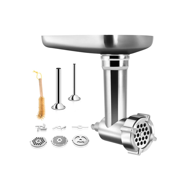 
Metal Food Grinder Attachment for KitchenAid Stand Mixers Includes 2 Sausage Stuffer Tubes and Durable Meat Grinder Attachment 