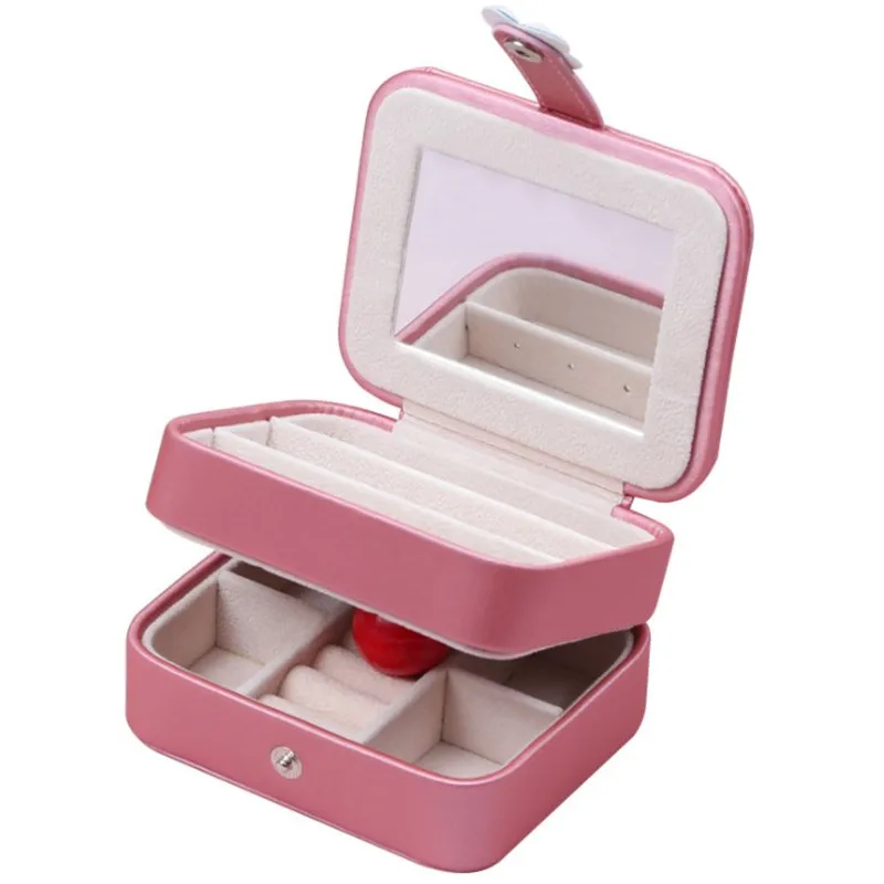 

New Arrival Double Layers Jewelry Box With Mirror Design Soft Leather Jewelry Storage Display Cosmetic Makeup Case, Black,red,green, or customized as your request
