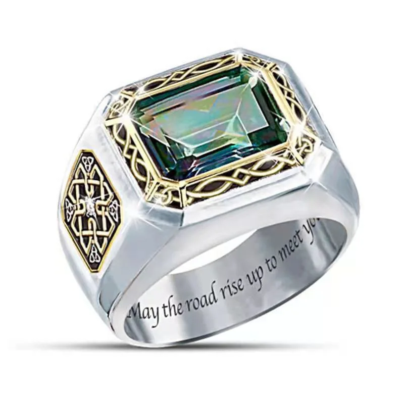 

Summer 2021European and American inlaid zircon two color square women's simple ring