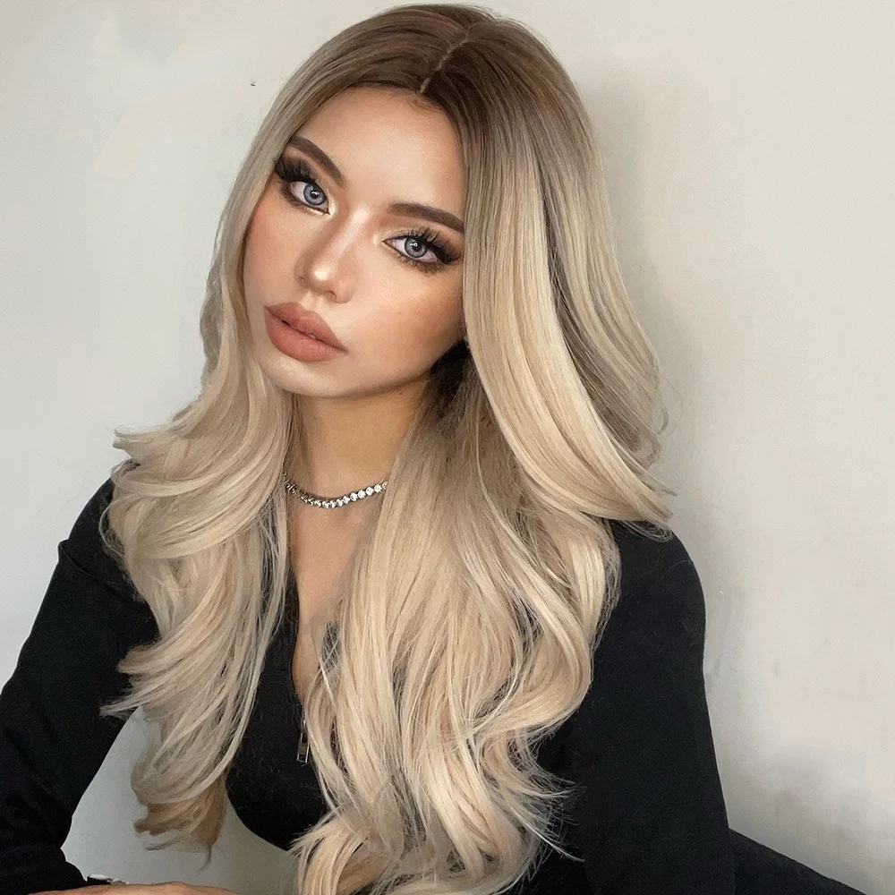 

Natural Long Cheap Kinky Curly Edges Hair Wig Full Lace Pixie Cut Deep Curly Wave Wig Synthetic Ombre Color With Dark Root