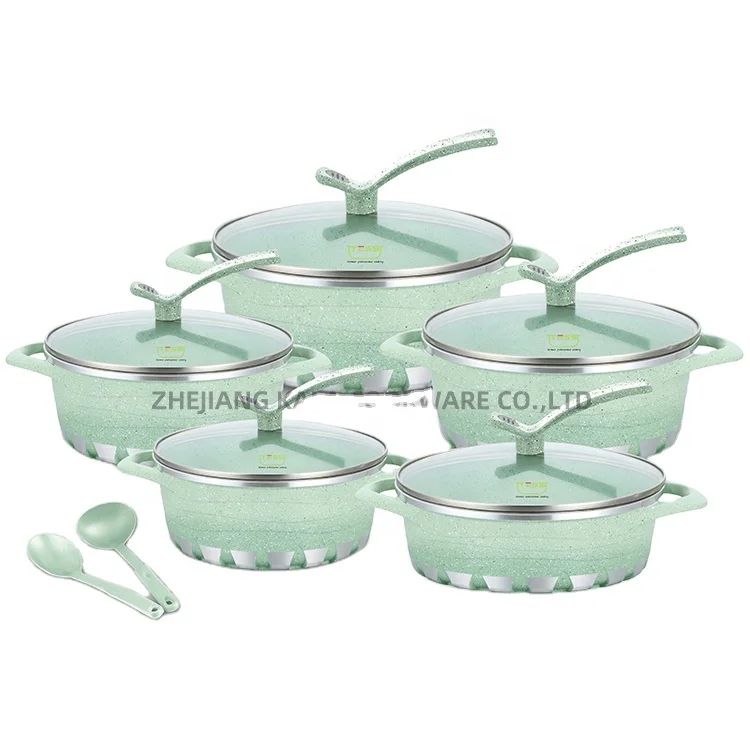 

cooking pot set non stick cookware set kitchenware marbel die cast aluminium Soup & Stock Pots with 2pcs kitchen tools, Customized color