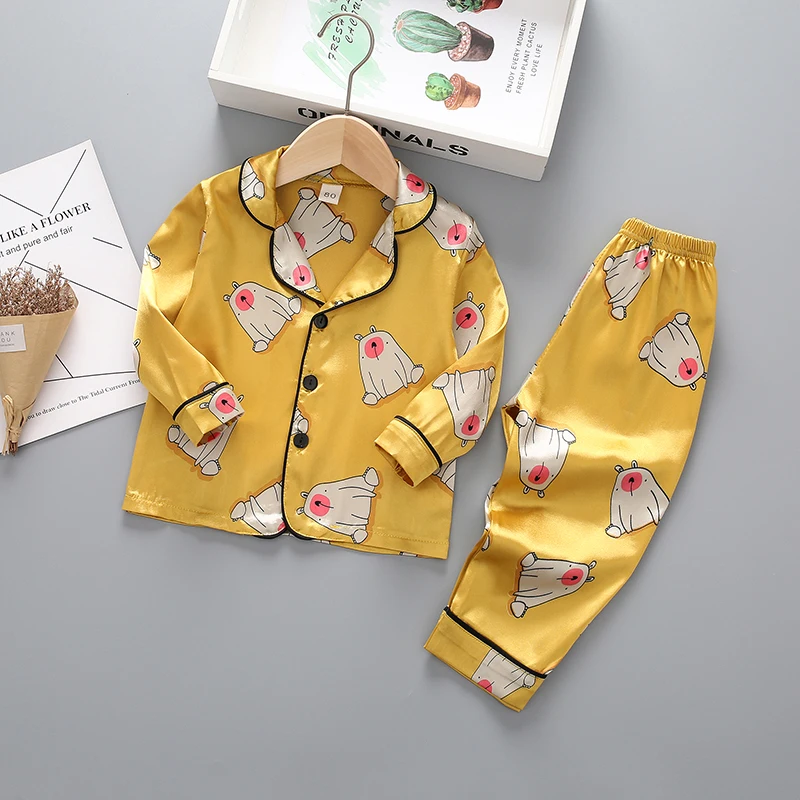 

Children's clothes wholesale lovely girls summer autumn wear silk pink pajama children's pajama