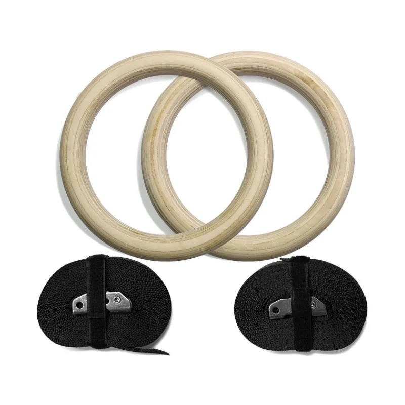 

Gymnastic Rings Fitness Workout Exercise Wooden Pull Ups Muscle Training Ring With Straps for Home Gym