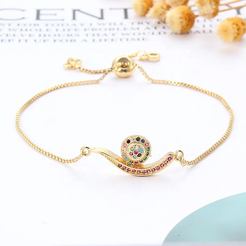 

Wholesale CZ Cute Animal Snail Bracelet For Women Girl Gold Sliver Color Crystal Adjustable Chain Fashion Jewelry Gift, Picture