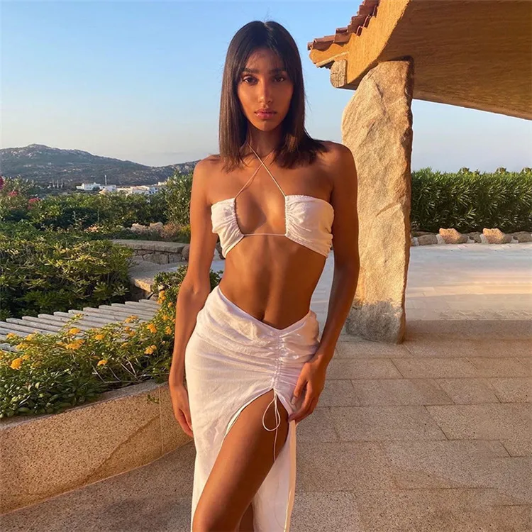 

DUODUOCOLOR Spring 2021 new arrivals women's sexy woman skirt set waistcoat slim off shoulder long dresses D97196