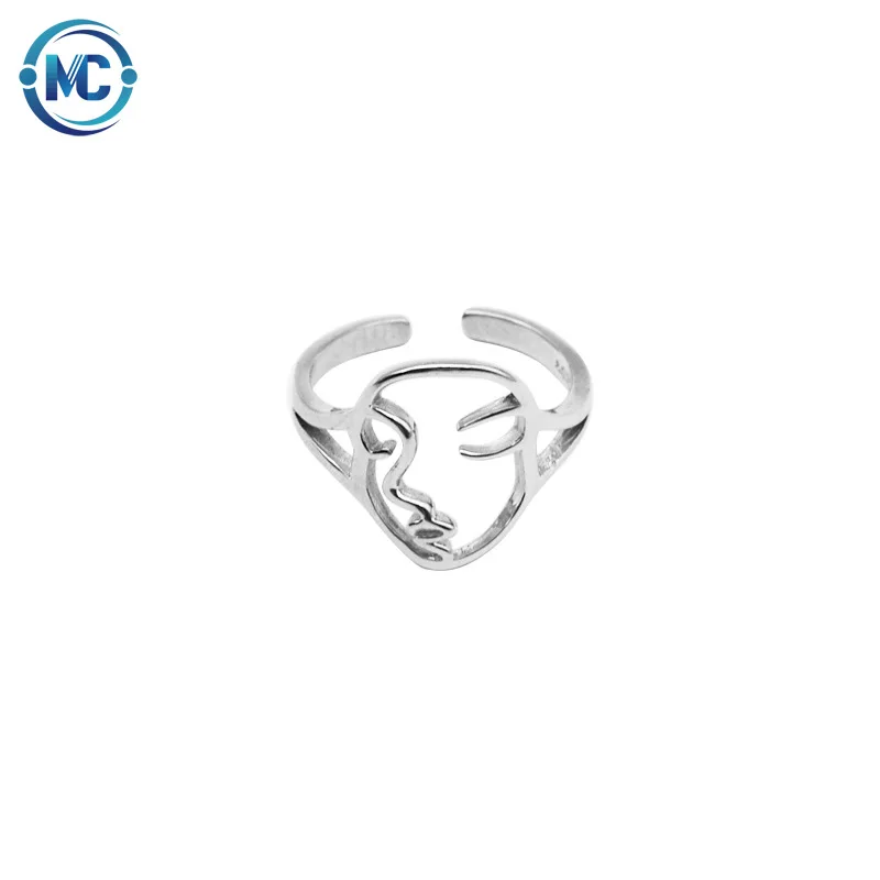 

2021 Fashion Silver Jewelry 24K Gold Plated Abstract Face Rings 925 Sterling Silver Rings, As the picture