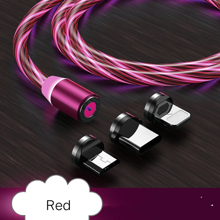 

LED Flowing Light Magnetic Charging Cablefor iphone for Cellphone Fast Charging Cord Micro USB Cable Charger Data Cable, Red/blue/green/colorful