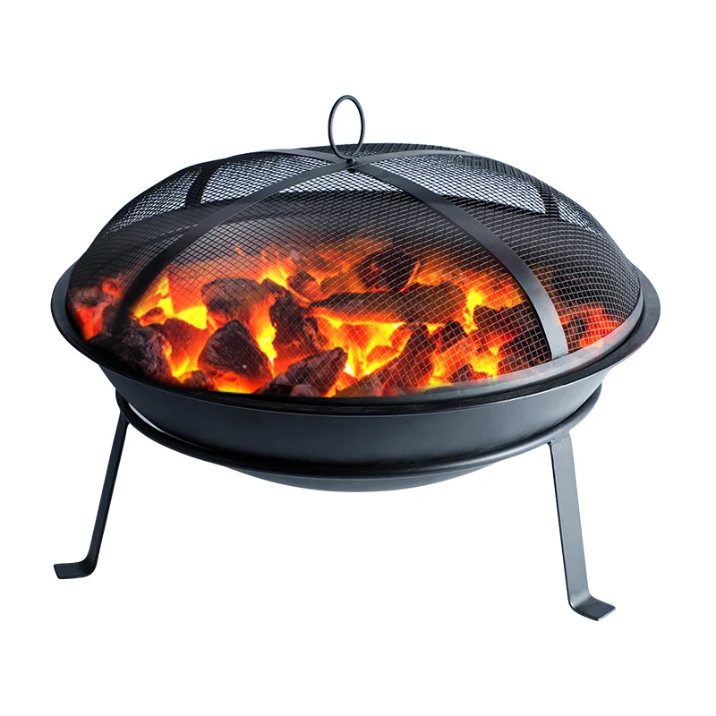 

Outdoor fire pit 73CM round bonfire wood burning terrace and backyard fire pit for outdoor cooking barbecue grill bonfire pot, Black