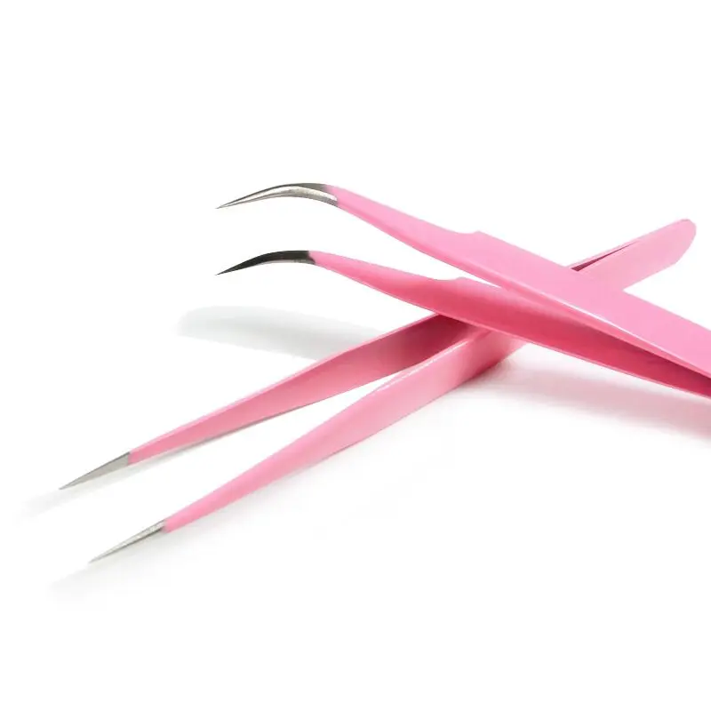 Pink Eyelash Tweezer Pack In Case Eyebrow Remover Tweezer Lash Tweezer