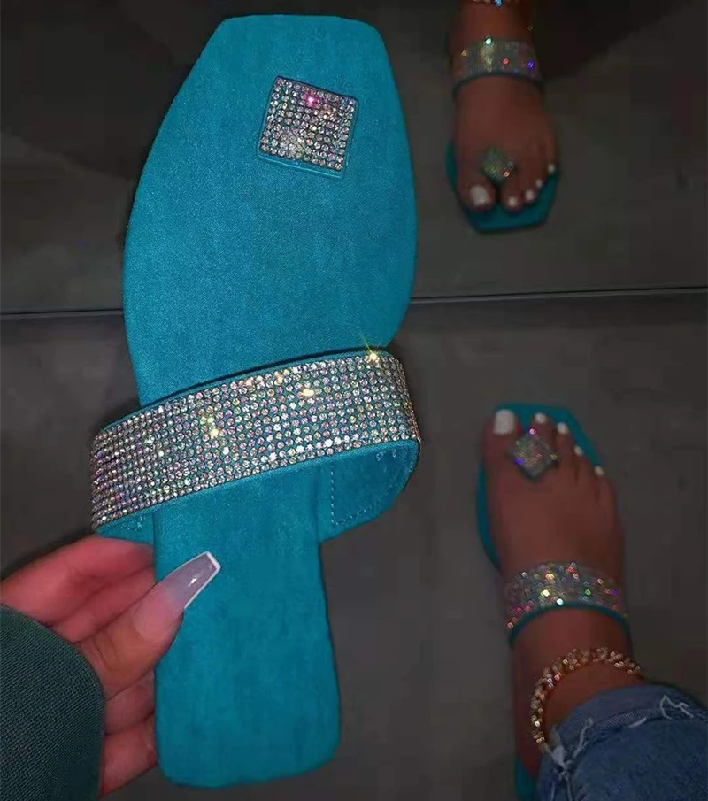 

Bling Diamond Luxury Lady Sandal Female Toe Slippers Summer Slides Shoes For Women 2021, As pictures or customized color