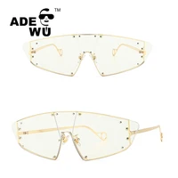 

ADE WU CC829 2020 Fashion Modern Cool Shield Style Rivets Sunglasses Women One piece Popular Brand Design Sun Glasses Men