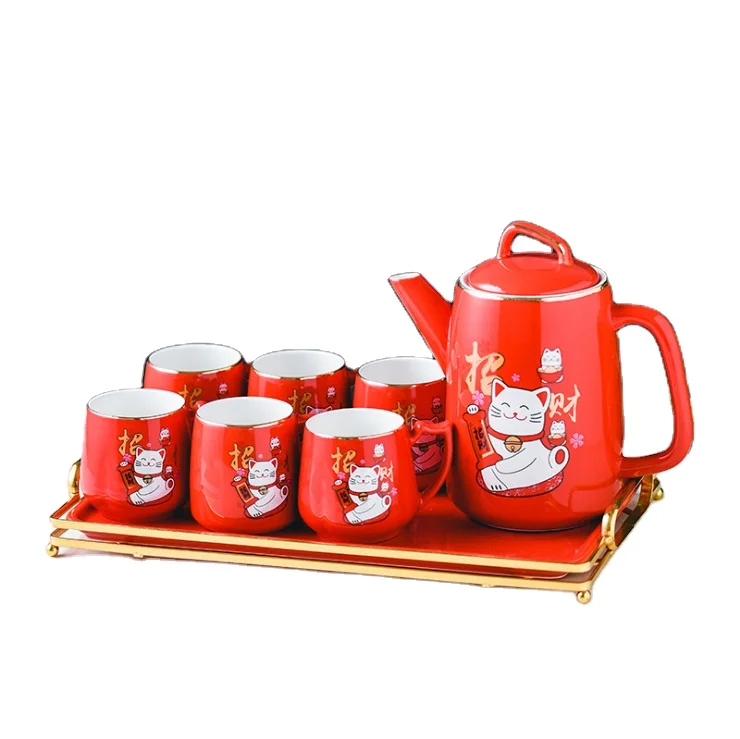 

Nordic red ceramic light luxury drinking cups tea