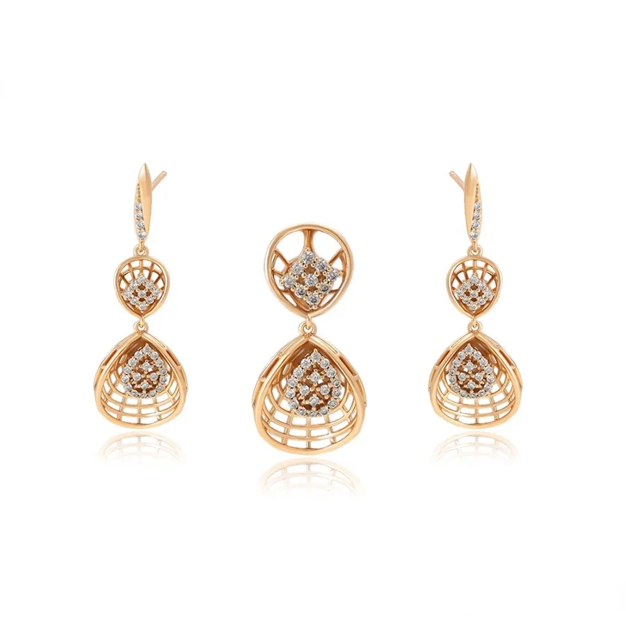 

A00304049 Xuping jewelry Elegant shell set with diamond 18K gold fashion environmental friendly copper pendant earring set