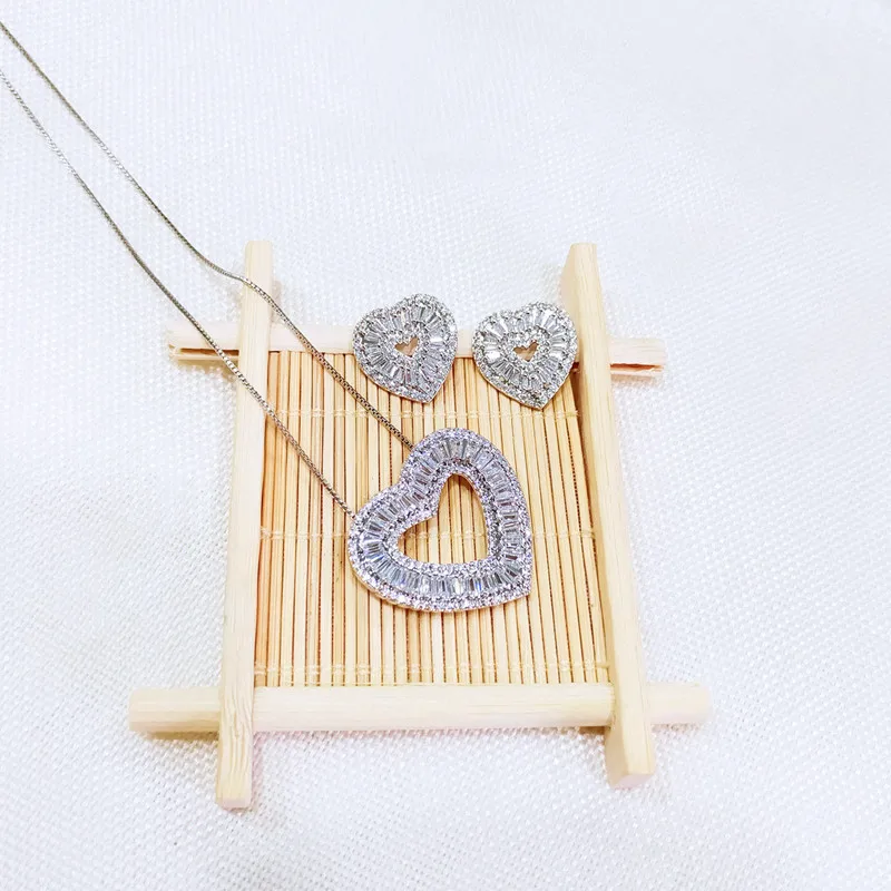

women statement brazilian cubic zirconia heart jewelry set