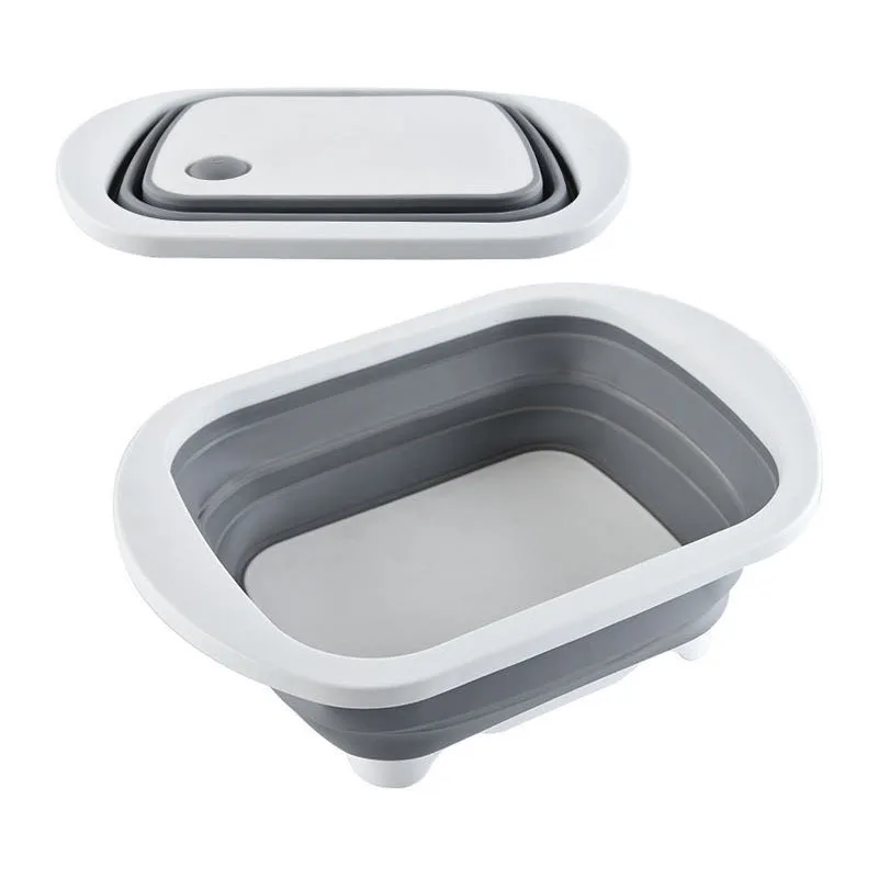 

Factory Directly Provide multifunction 2 in 1 Silicone Folding Washing bowl and cutting board with big size, As shown
