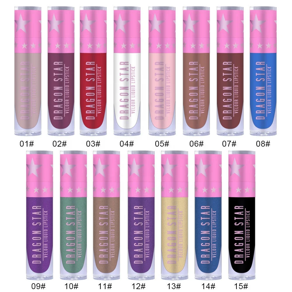 

Matte Velvet Purple Black White Lip Glaze Waterproof Non-stick Cup Lip Gloss Star Long Lasting Metallic Lipstick, As shown