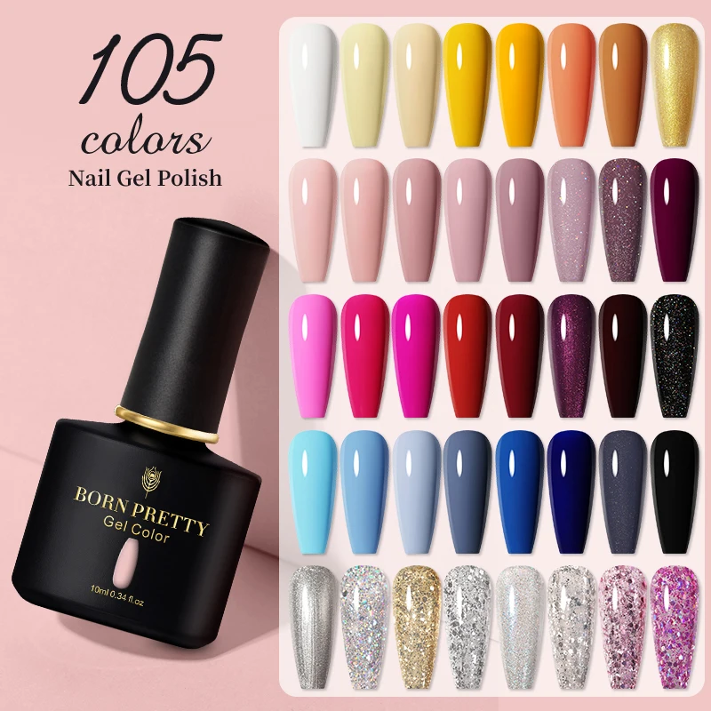 

BORN PRETTY 10ml Nail Gel 105Colors Nude Pink Glitter Sequins UV Gel Semi Permanent Gel Nail Polish, 105 colors for choose