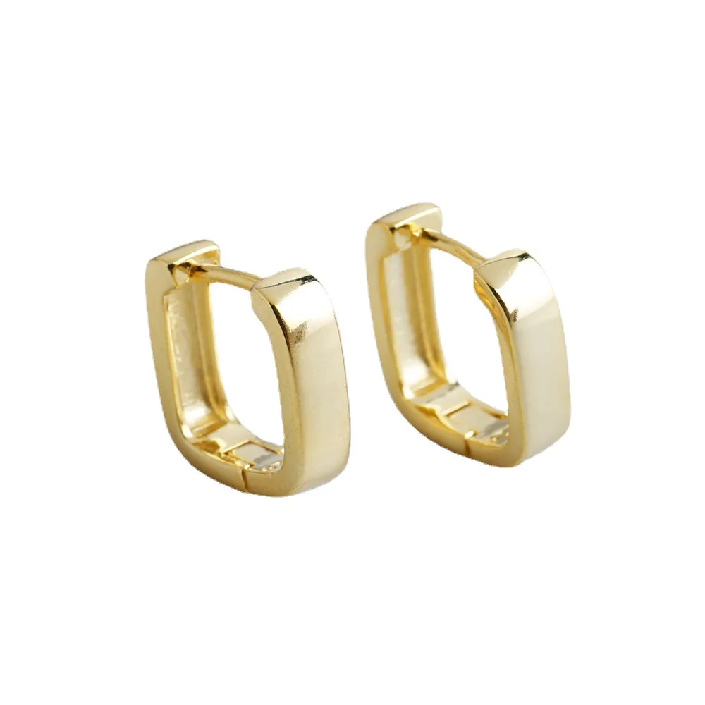 

925 Sterling Silver Chunky Punk Plain Square gold plated hoop earring For Women jewelry