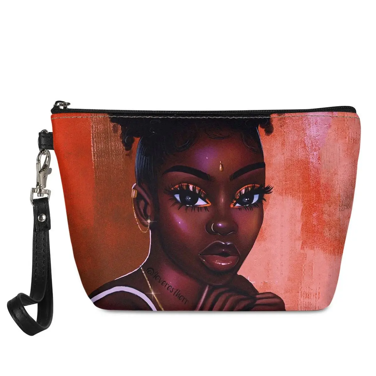 

Hawaiian Style Leather Purses And Handbags African Girl Drawstring Cosmetic Bag Make Up Brush Bag, Customized , print on demand