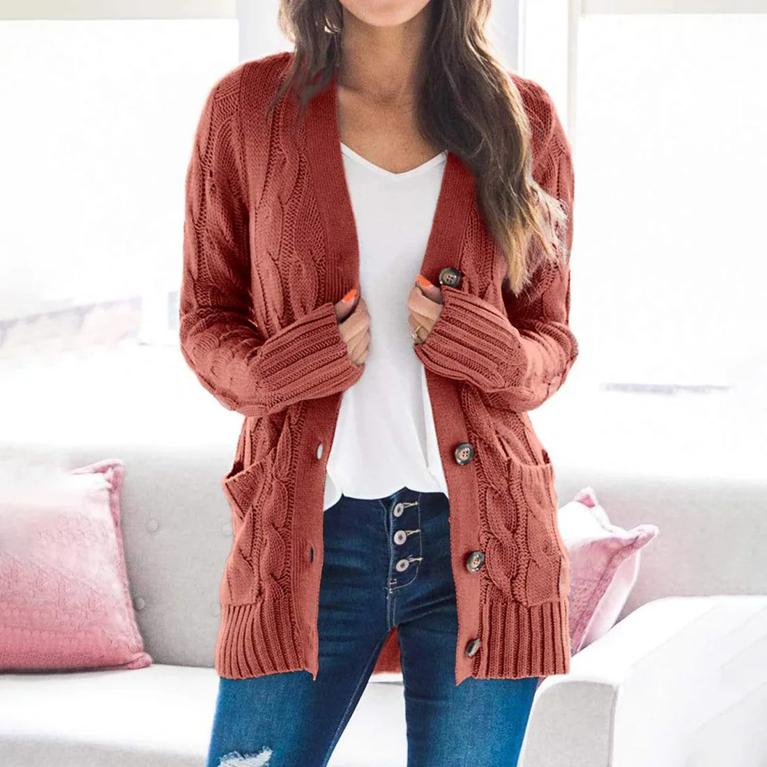 

2021 Spring Autumn Lady Single Breasted Al Por Mayor Knit Long Plus Size Woman Cardigan