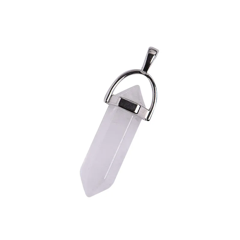 

Hot Selling Natural crystal pendant Clear Quartz Crystal Point Pendant Bullet Necklace Hexagonal Natural Stone Jewelry, White