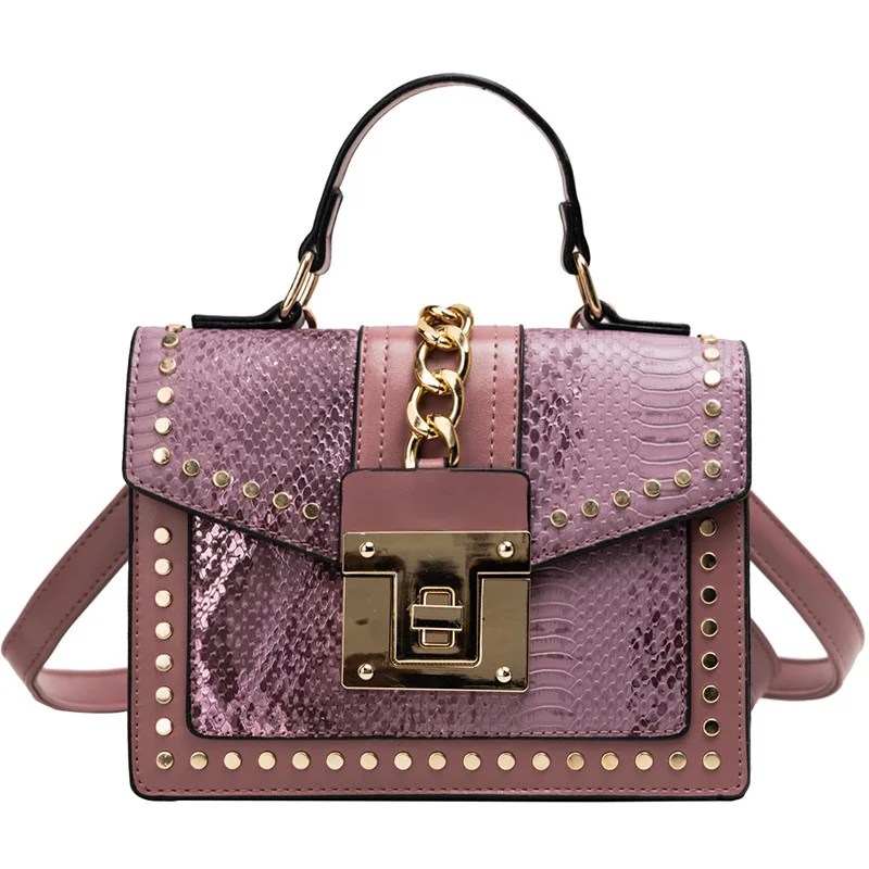 

New Snakeskin Pattern Shiny Shoulder Messenger bag With Lock Chain Crossbody, Customizable