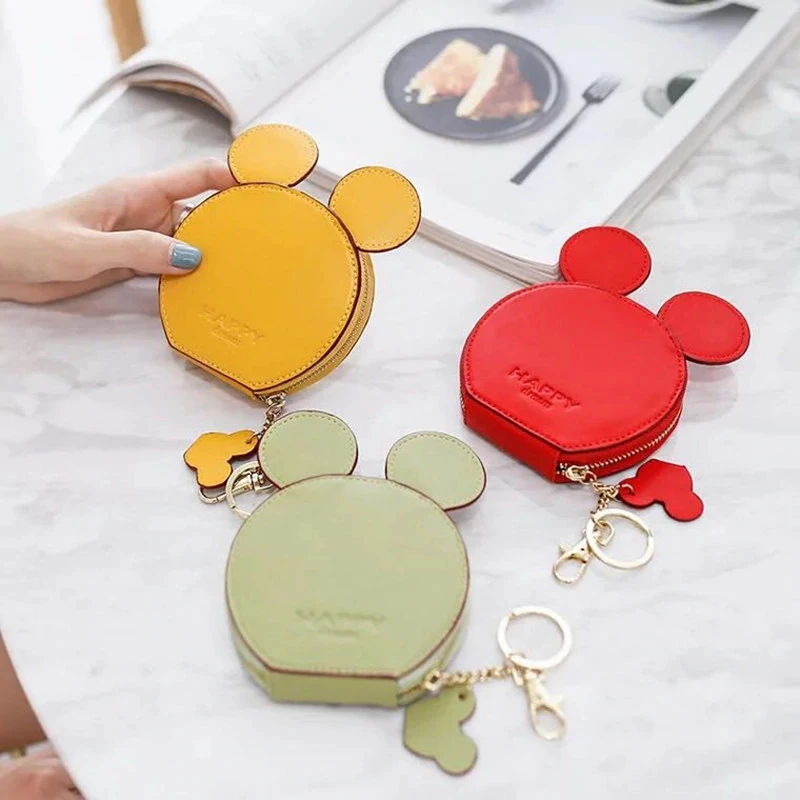 

custom Card Holder Money mini mickey shape cute ear cartoon zipper wallet women small leather coin purse, Customized color