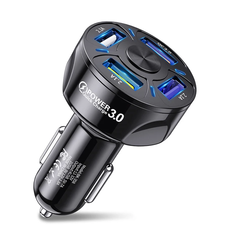 

Free sample QC3.0 Mobile Phone Chargeur 4 USB Car Charger Fast Charging, Black, white